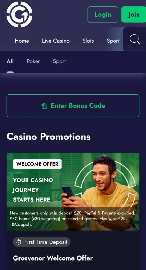 Grosvenor casino app.